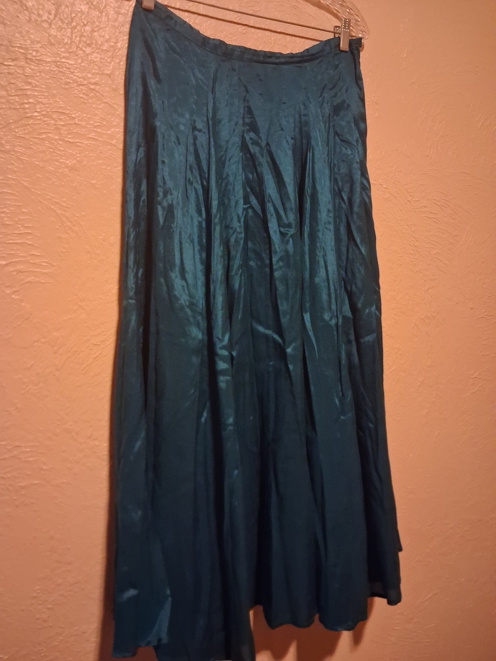 Newport News Teal Satin Full-Length Maxi Skirt